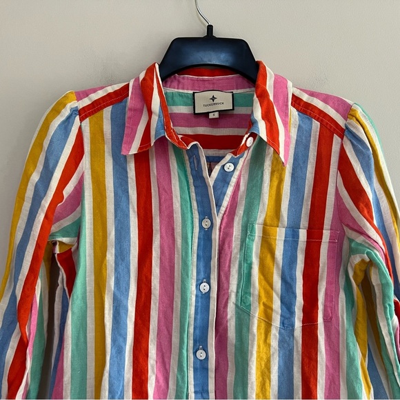 Tuckernuck Callahan Rainbow Stripe Shirtdress in Multi Color, size S - Picture 4 of 10
